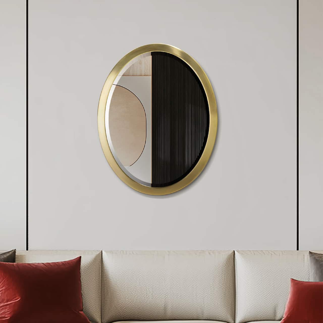 Head West Oval Brushed Gold Metal Framed Bathroom Mirror - 30" x 23"